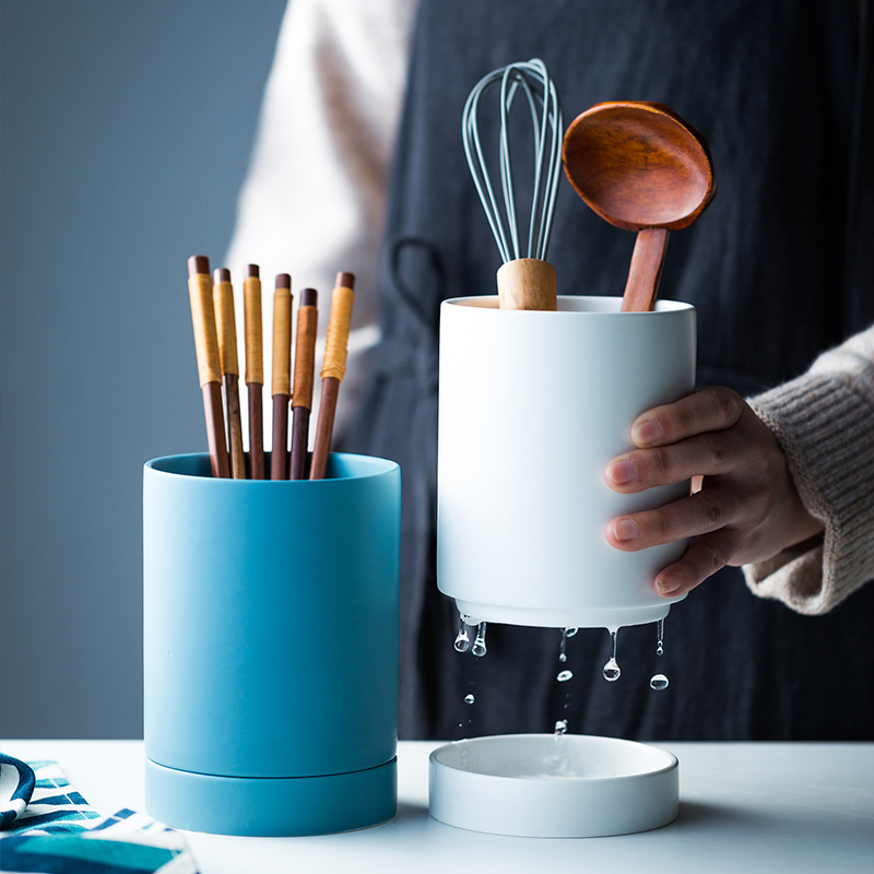 北歐風情簡約啞光陶瓷筷子筒餐具廚房分類收納罐辦公居家收納盒