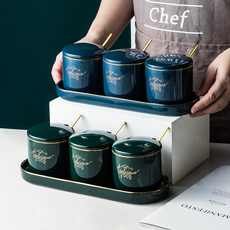 歐式典雅陶瓷調料罐三件組廚房調味盒烹飪幫手點綴廚房風景