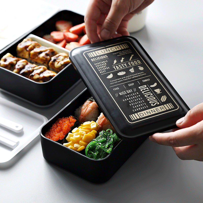 日式風格微波爐便當盒 雙層分格盒帶蓋減肥餐健身餐盒