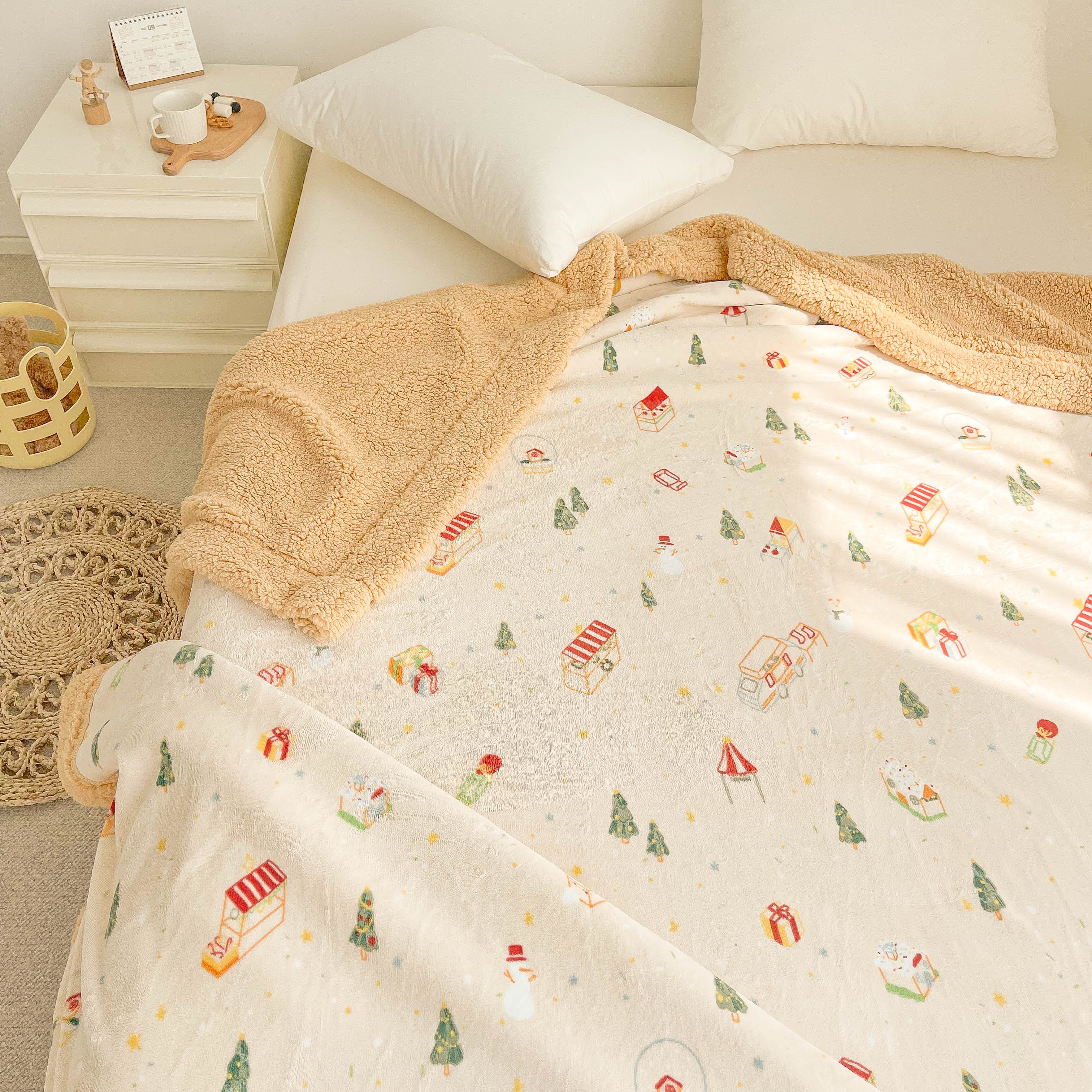 冬季暖暖的聖誕氣氛絨毛毯柔軟羊羔雙層加厚蓋毯午休休閒毯