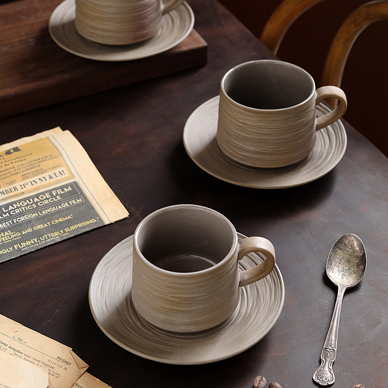 日式網紅咖啡杯碟套裝 高顏值陶瓷大容量復古馬克杯 250毫升