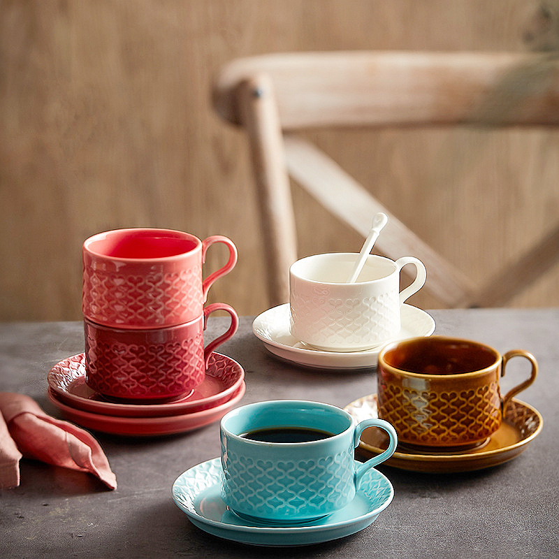 美式丹麥風格瓷製馬卡龍色咖啡杯碟套裝 家用商用240毫升