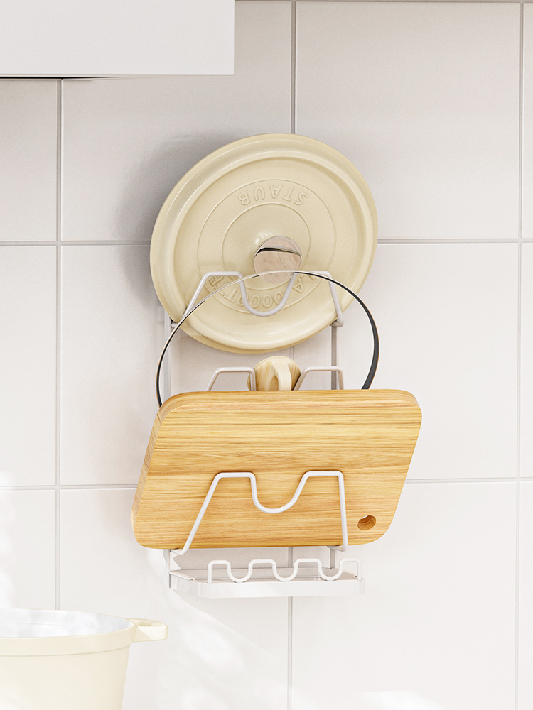 森花鍋蓋架實用兩用鍋蓋砧板放置器廚房檯面壁掛收納架