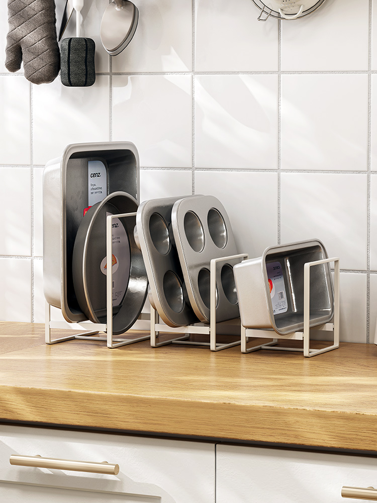 日式風格 金屬防鏽角架 櫥櫃鍋具分隔收納架 一層置物 免打孔