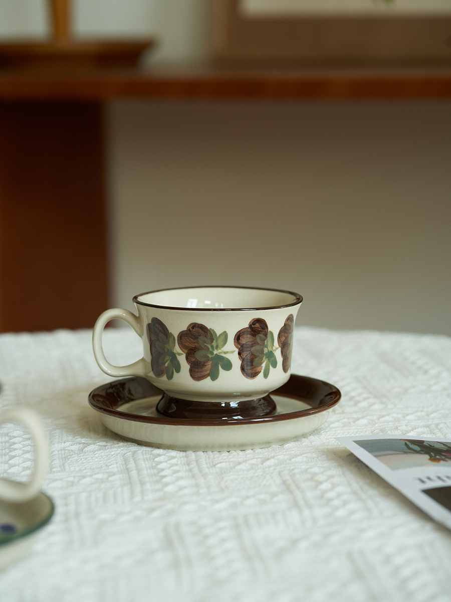 肆月法式中古馬克杯 家用陶瓷杯 復古杯子 高級感杯碟
