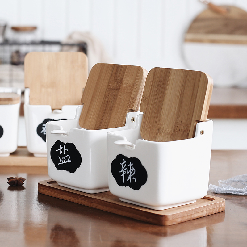 日式風情陶瓷調味罐三件套裝廚房擺設好幫手