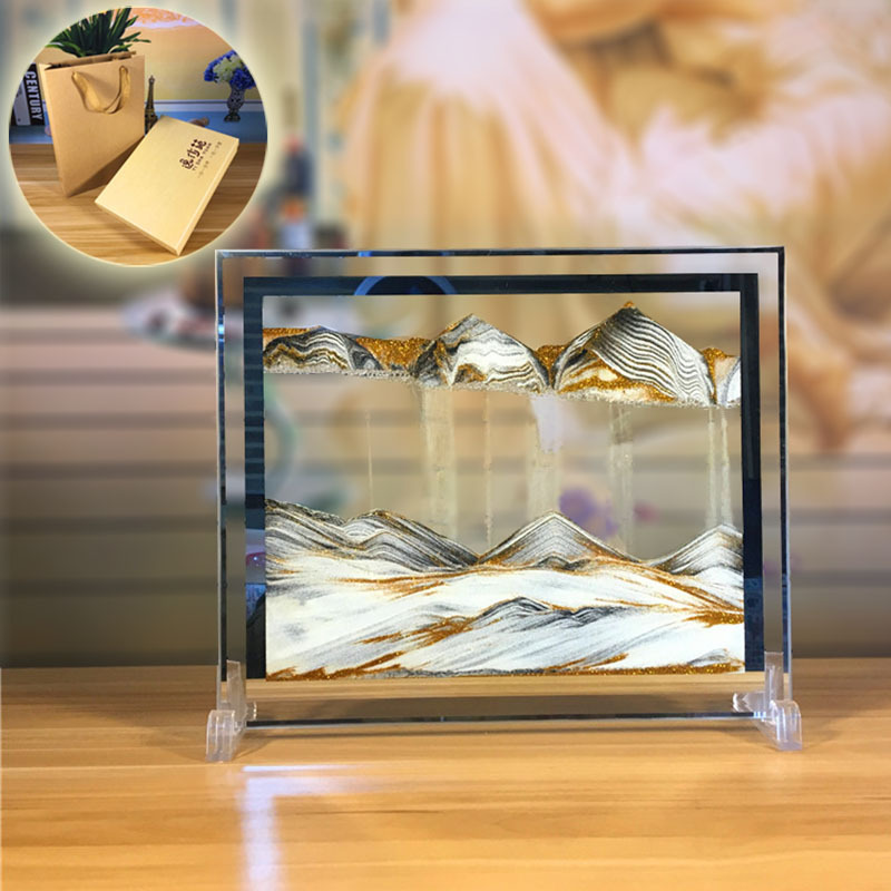玻璃沙漏流沙畫創意擺件 簡約現代家居裝飾 客廳辦公室桌面解壓禮品