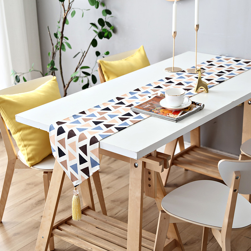 北歐日系幾何圖案電視櫃餐桌茶几桌旗 現代簡約ins風鞋櫃蓋布桌布