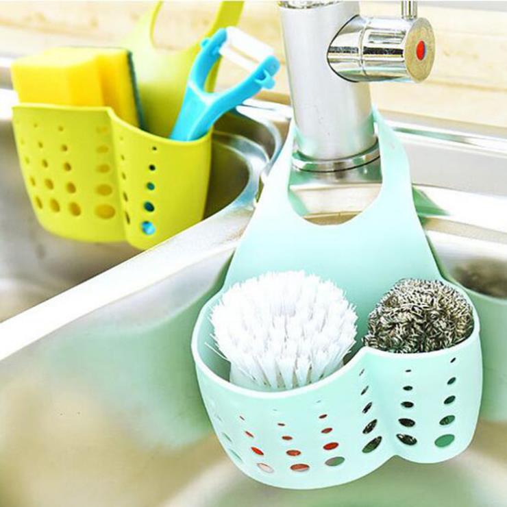 廚房水槽瀝水袋籃 創意水龍頭海綿洗碗擦收納掛籃 掛袋 衛生間