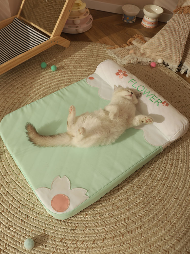 貓咪睡覺必備舒適透氣涼感貓墊四季通用清新綠櫻花粉給主子最舒適的睡眠