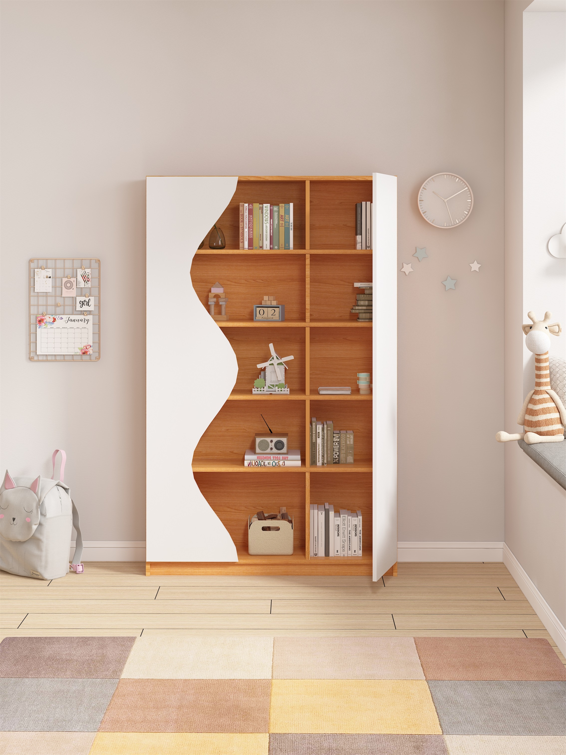 可比熊enf兒童書櫃帶門拱形儲物櫃展示櫃家用客廳書架寶寶收納櫃