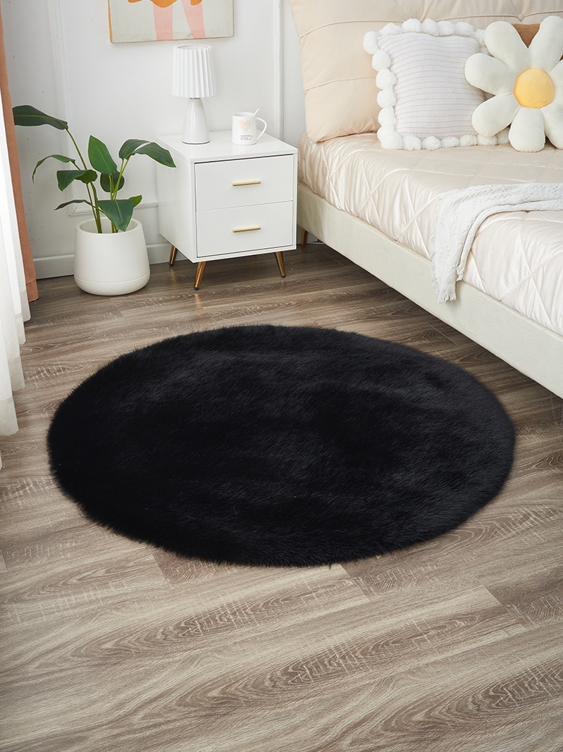 超柔軟仿狐狸毛圓形地毯 輕奢高級風臥室床邊毯