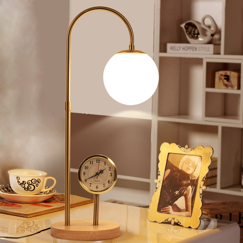 歐式風格靜音鐘錶檯燈 裝飾書房臥室美式簡約閱讀床頭燈 (8.3折)