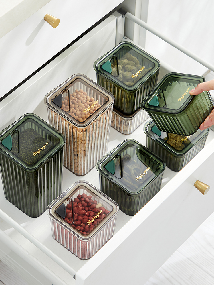 北歐風格食品級塑料密封罐透明收納罐防潮儲存罐廚房穀物儲存容器1個裝