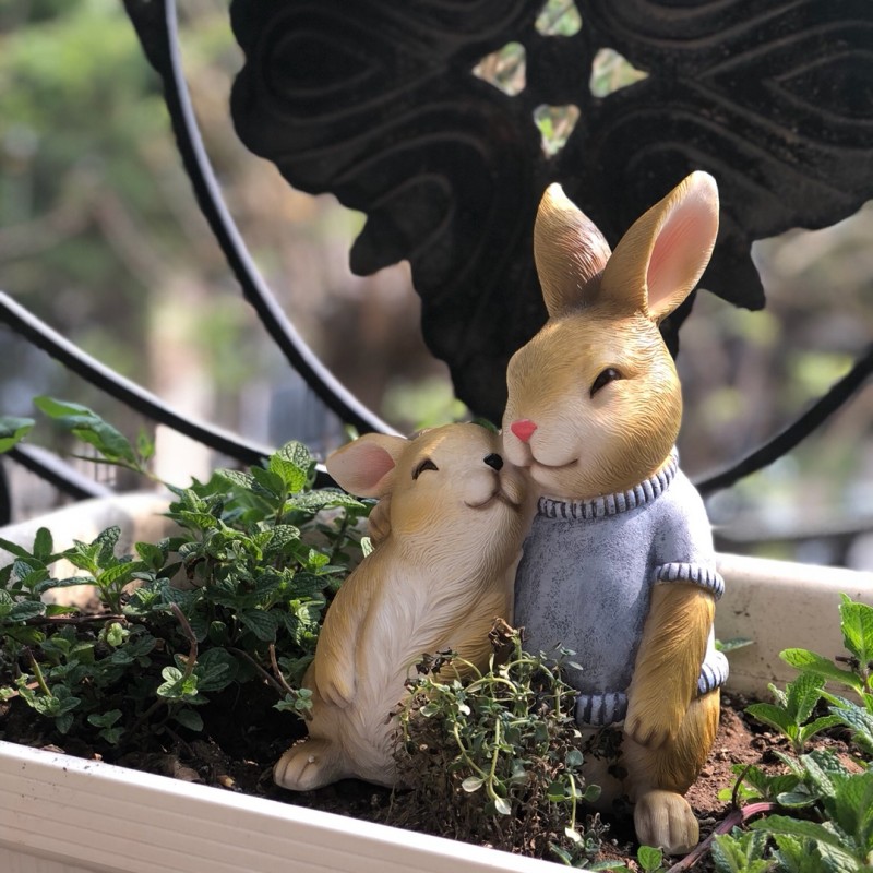 美式風格樹脂動物桌面擺件 萌噠噠小兔子裝飾庭院花園家居裝飾