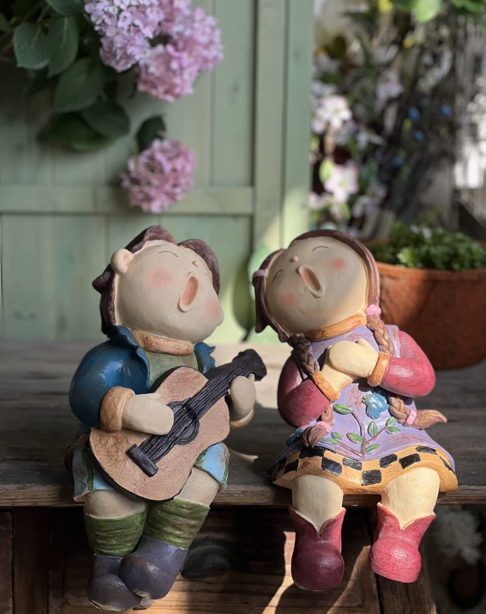 美式鄉村人物擺件創意庭院裝飾佈置可愛娃娃雕塑戶外花園造景