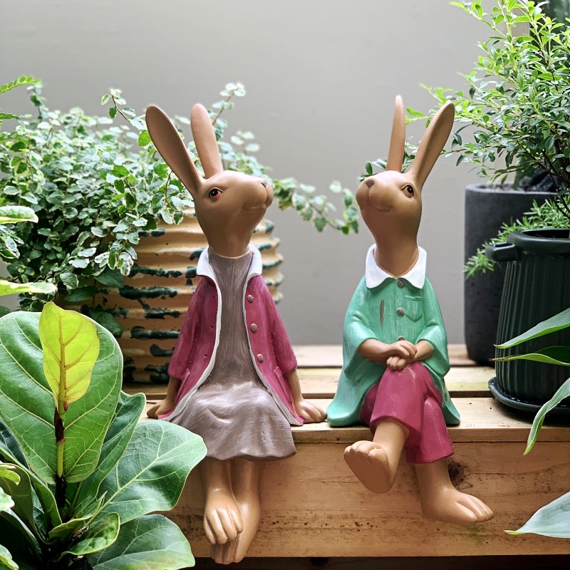 美式鄉村風 卡通兔子吊腳擺件 戶外庭院花園仿真動物園裝飾品