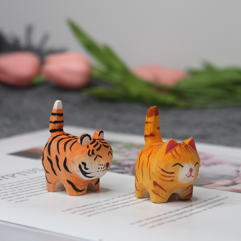 手工小木雕動物擺件造型可愛日式風格適合兒童多色可選創意禮物首選