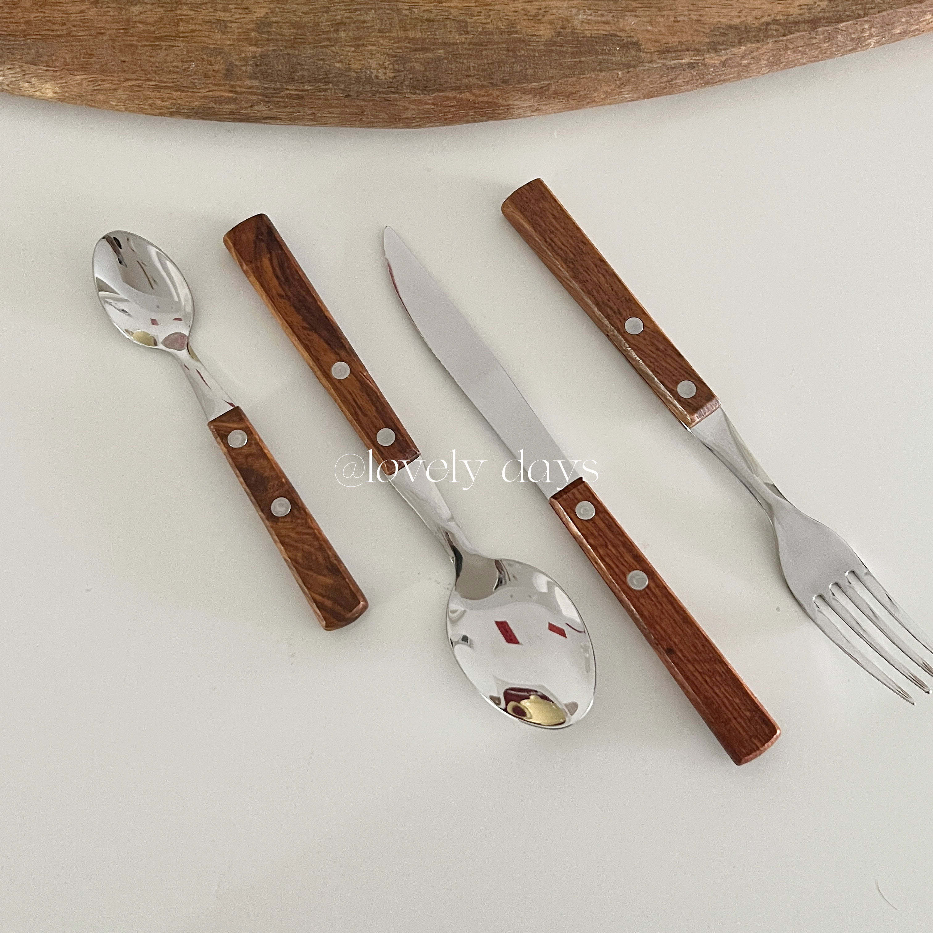 簡約復古不鏽鋼西餐餐具3件套 木柄刀叉勺餐具組 ins風餐具