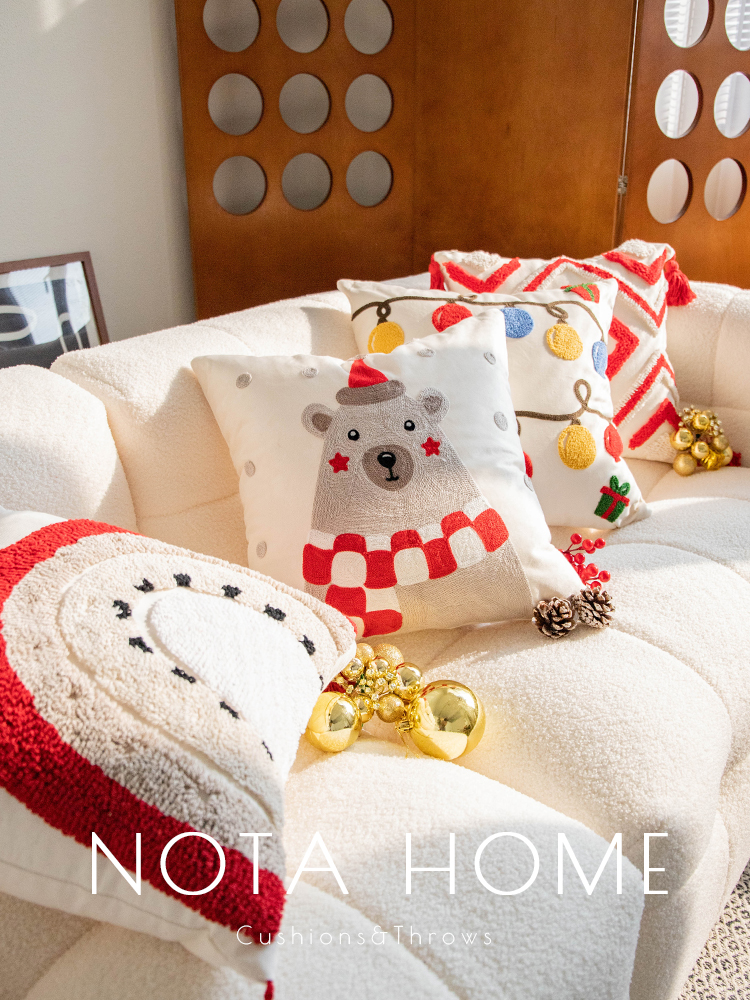 聖誕節抱枕 樣板間軟裝 可愛卡通繡花枕套 客廳沙發靠枕 軟裝靠墊