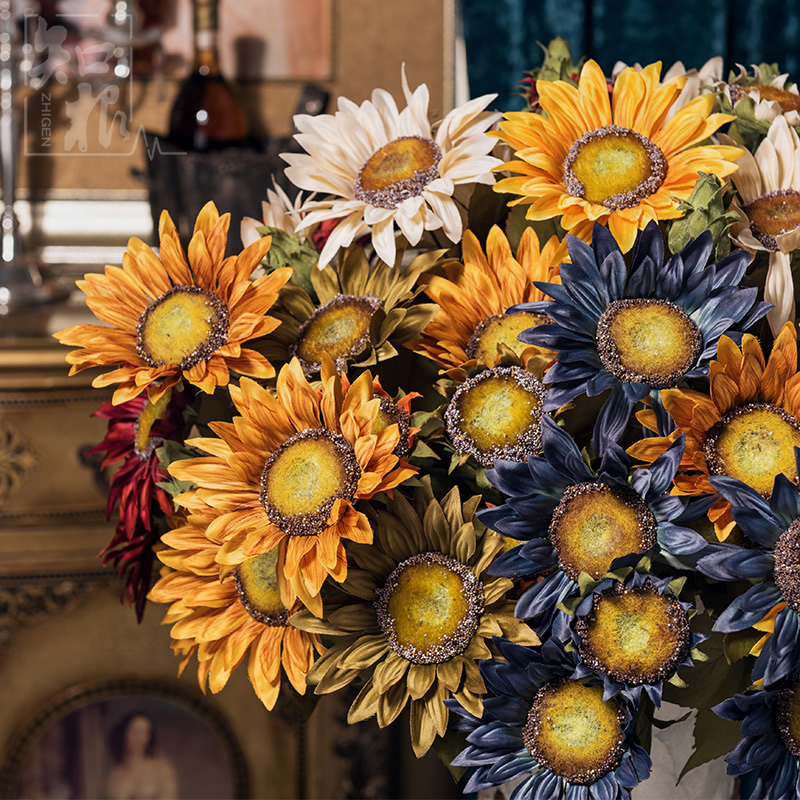 歐式復古假花向日葵絹花裝飾花客廳擺放花卉13頭油畫仿真花束 (2.2折)