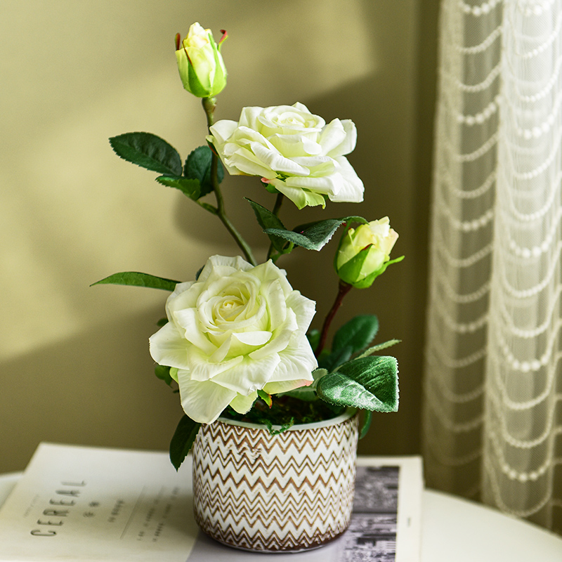 手感玫瑰花仿真花擺件裝飾品花藝小盆栽花瓶可自由組合 (8.3折)
