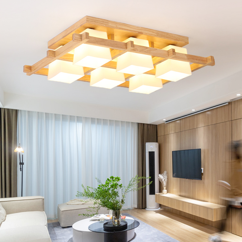 方形木質LED客厛燈日式原木榻榻米吸頂燈北歐實木臥室房間餐厛燈 (1.7折)