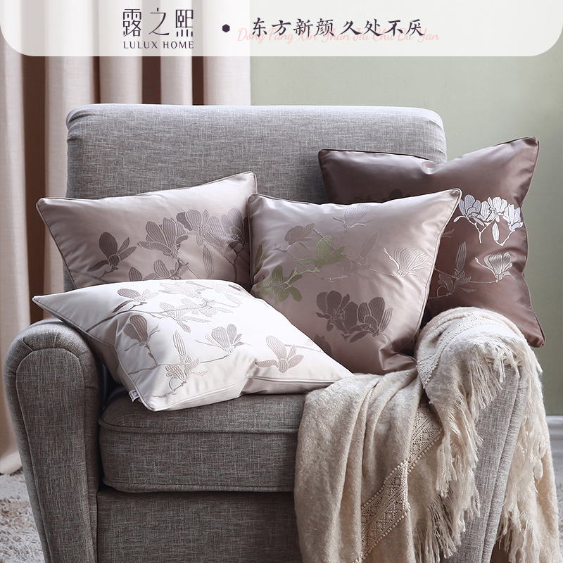 現代中式田園風格抱枕 刺繡圖案中國風靠墊套 真皮沙發裝飾