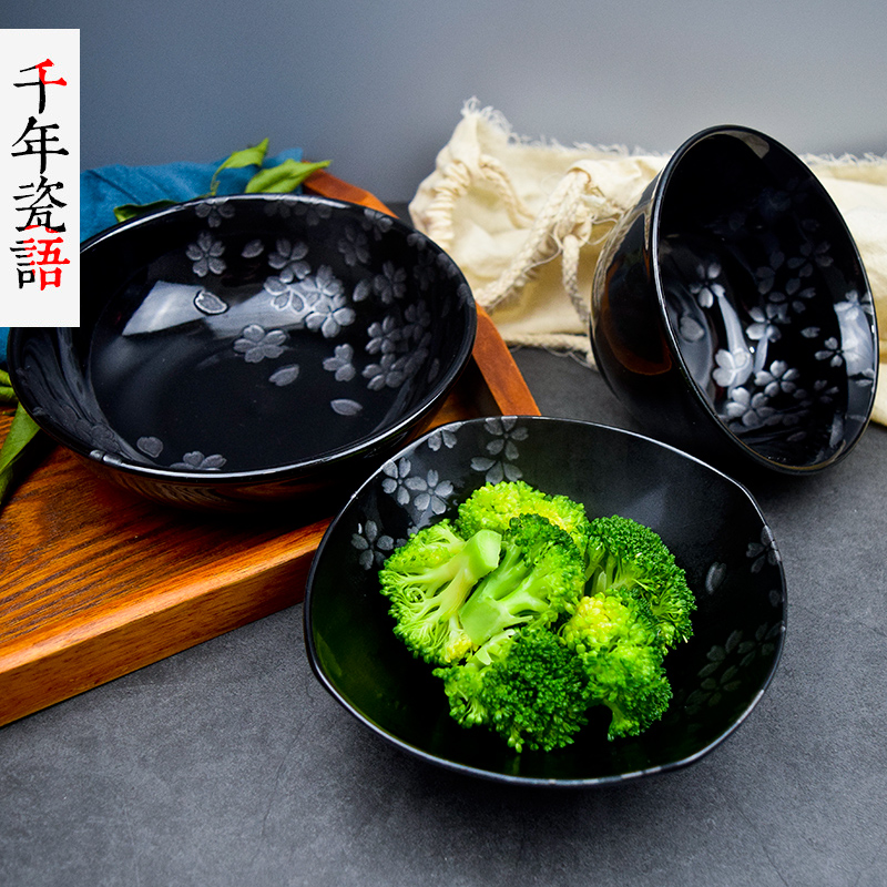 日本進口飯碗黑色陶瓷餐具碗可愛韓式碗喫播碗家用單個買新款碗 (6.8折)