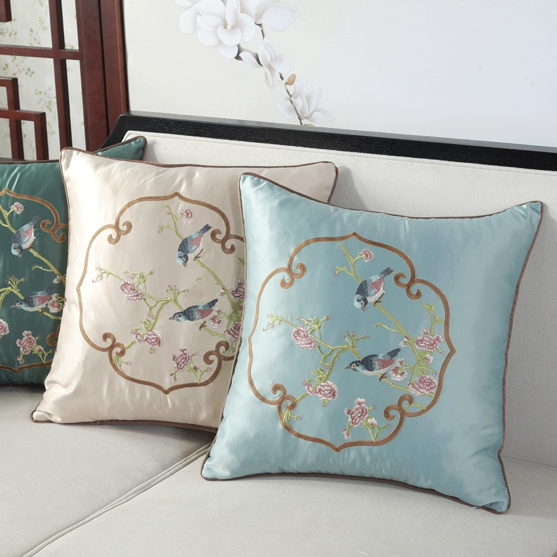 新中式刺繡抱枕中國風花鳥刺繡靠墊抱枕套提花靠墊含芯靠背腰枕