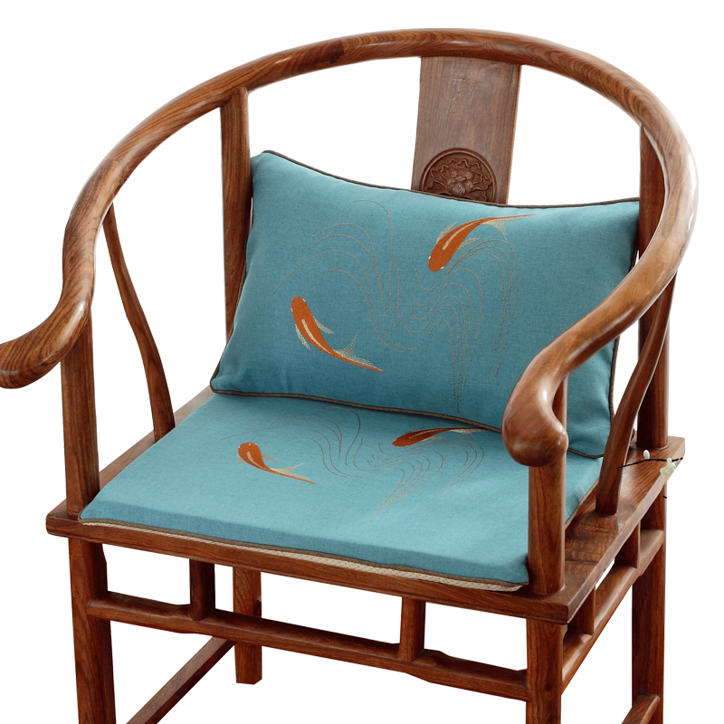 新中式紅木椅墊防滑棉麻材質錦鯉圖案可選尺寸顏色適用圈椅茶椅太師椅 (6.2折)