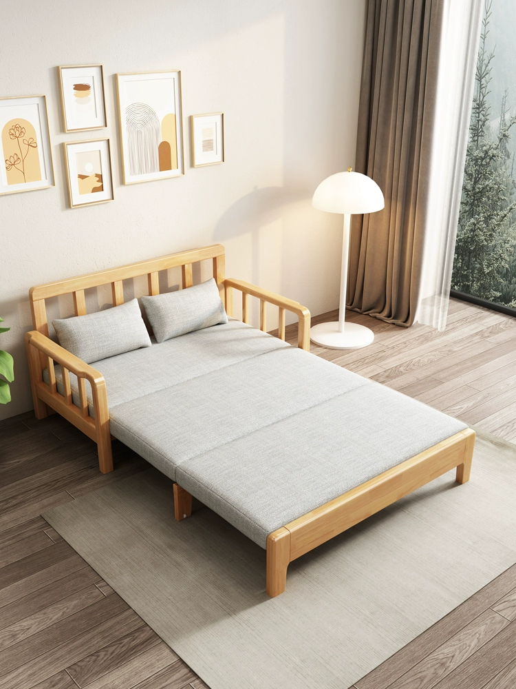 全實木摺疊沙發床抽拉坐臥兩用小戶型客廳現代多功能伸縮雙人床
