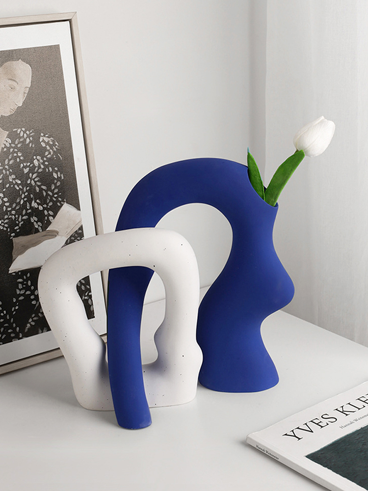 輕奢克萊因藍陶瓷花瓶異形現代簡約藝術花器擺件ins風軟裝新款