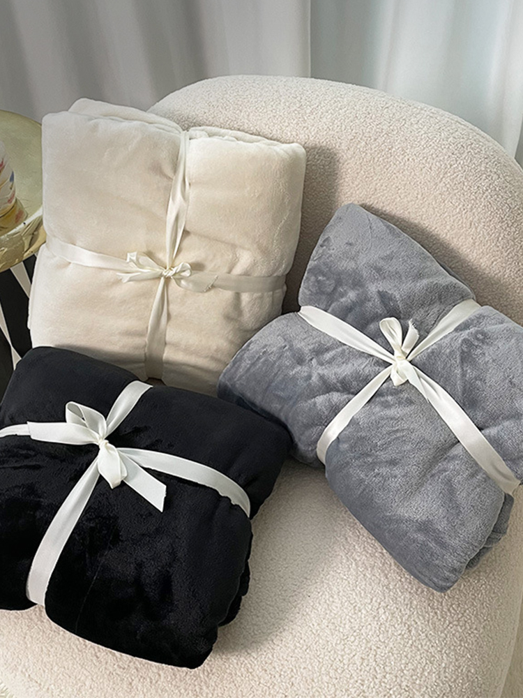 純色法蘭絨午睡毯 辦公室沙發懶人蓋毯 冬季加厚鋪床毛毯