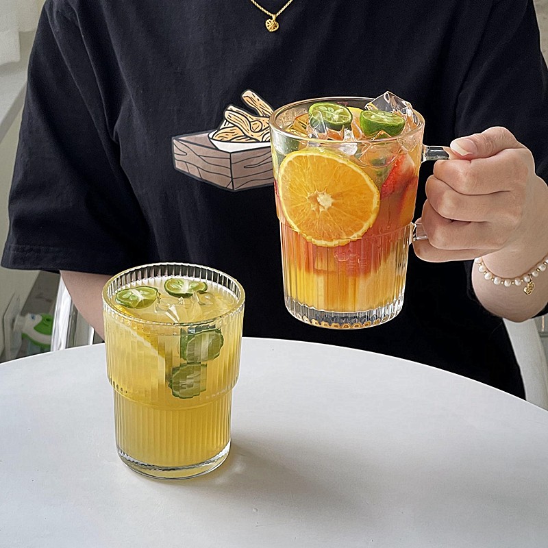 時尚復古風玻璃杯 ins風透明茶杯 夏季果汁杯冷飲飲料杯 (8.3折)