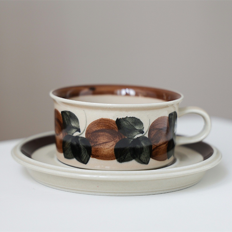 北歐手繪咖啡杯碟組 復古法式下午茶杯碟 精緻海葵花紋