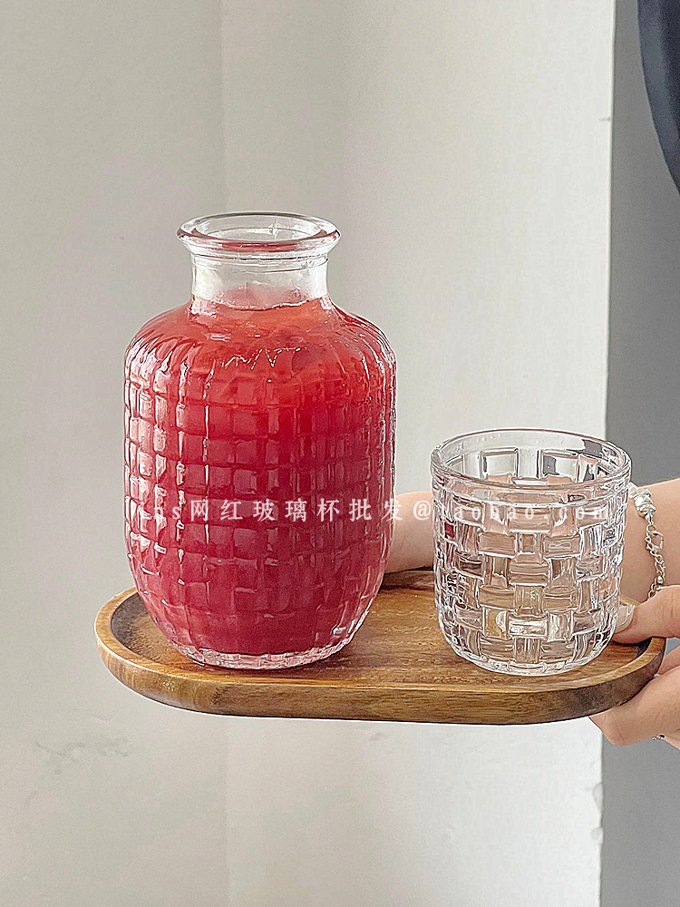 歐式格紋冷水壺套裝 玻璃杯果汁壺 大容量茶壺家用 (8.3折)