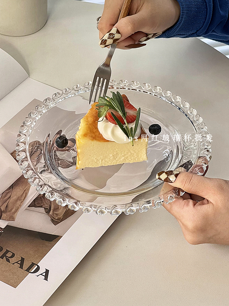 法式ins風愛心玻璃盤 甜品沙拉水果盤 歐式簡約點心盤