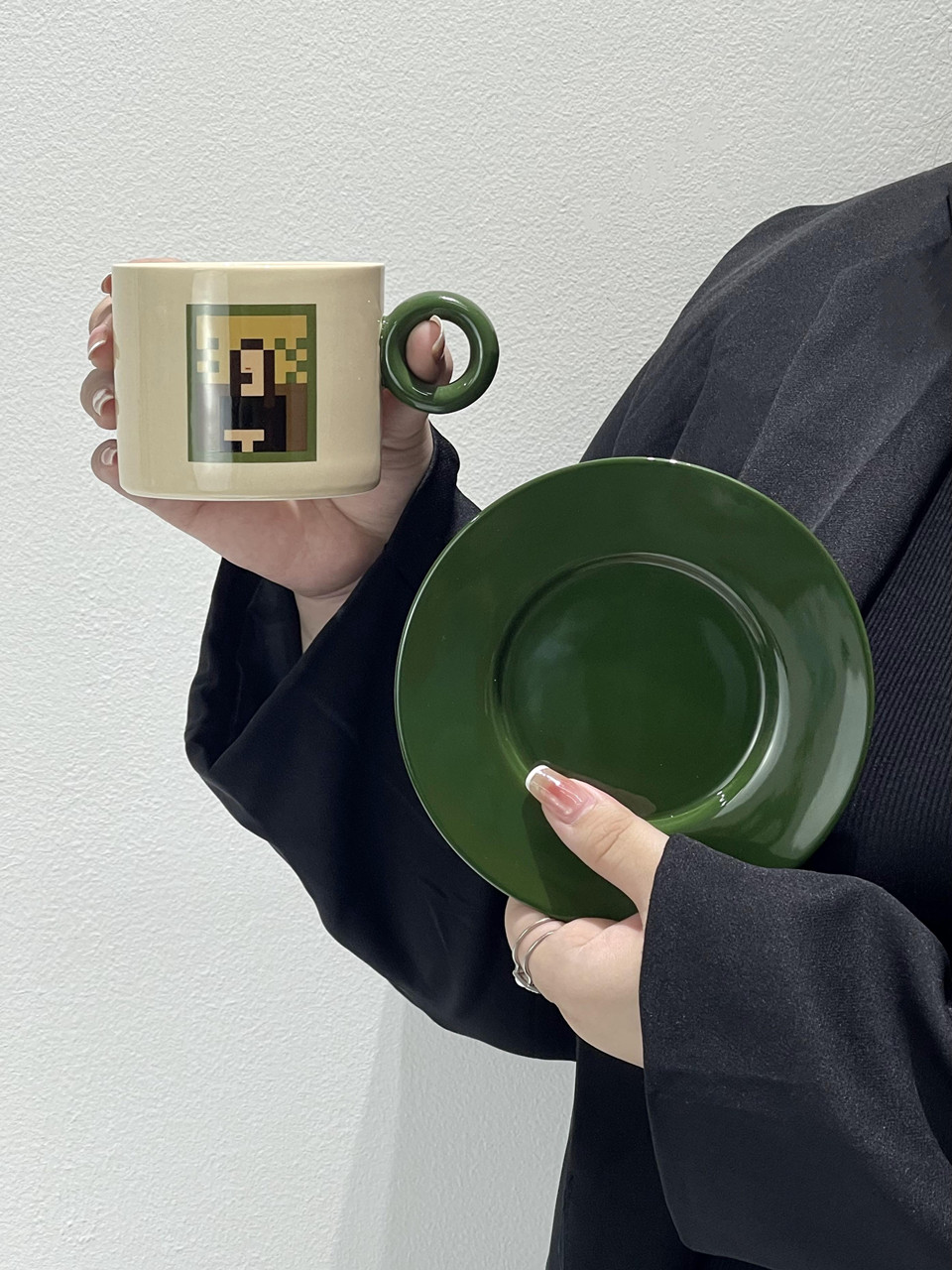 歐式風格手繪插畫陶瓷咖啡杯碟套裝 高顏值下午茶杯