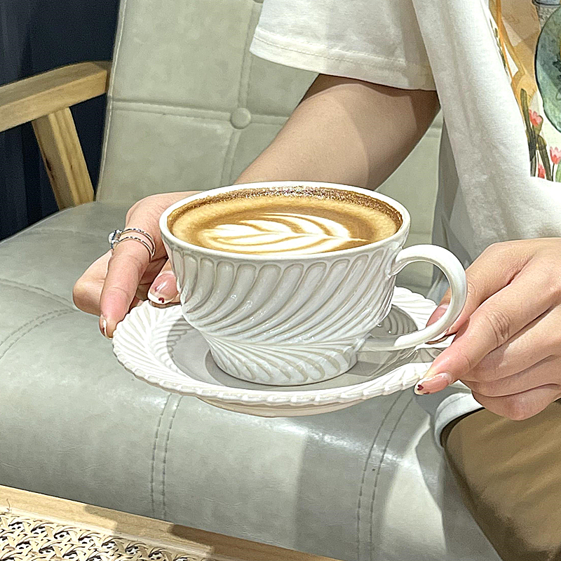 ins麥穗花紋復古咖啡杯碟 歐式早餐陶瓷杯子