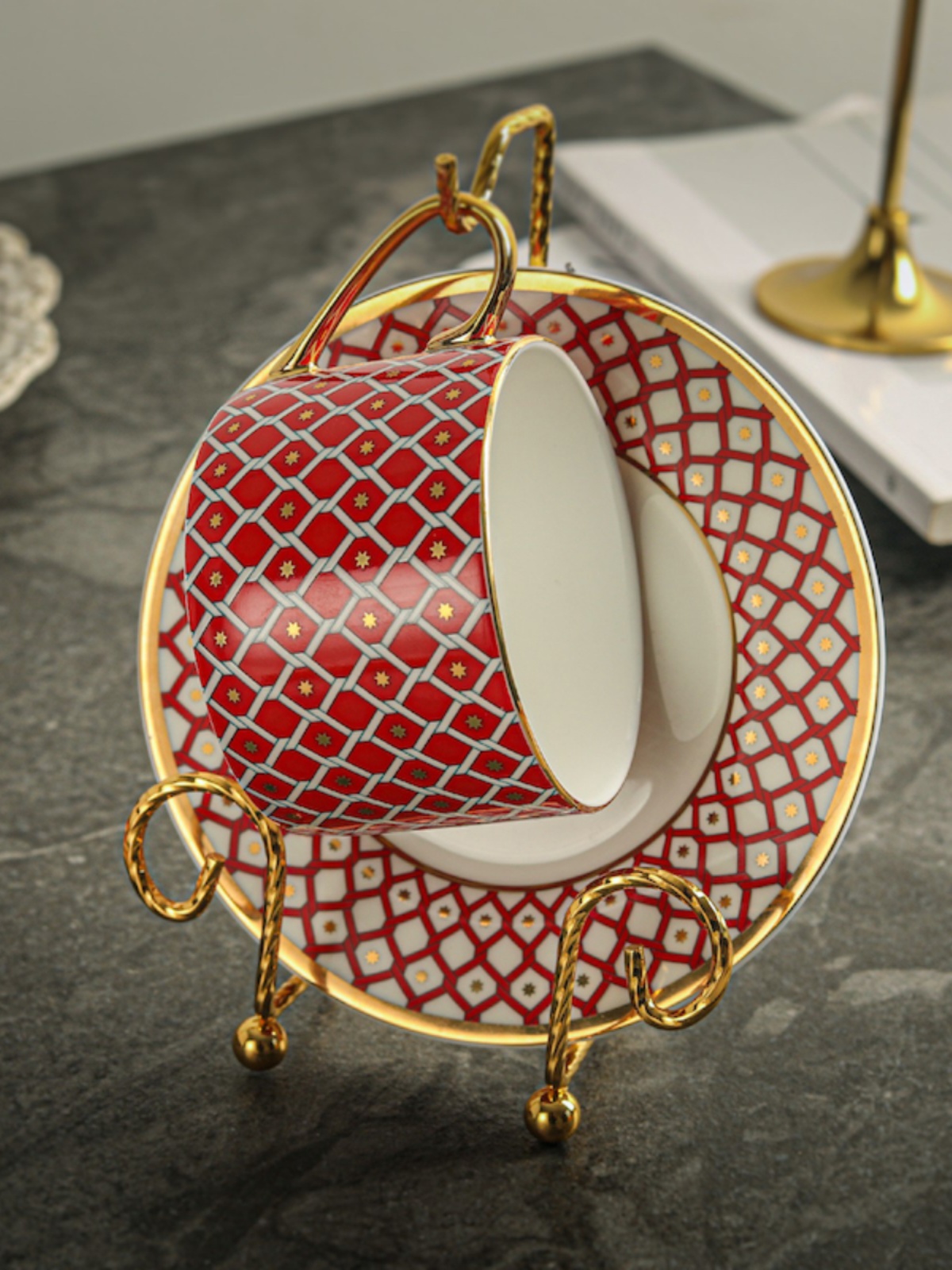 金色單套咖啡杯碟杯架 英倫復古風北歐風格置物用品