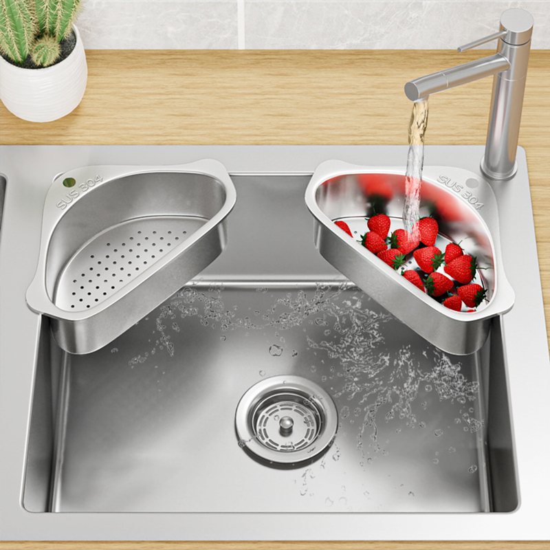 廚房水槽過濾洗菜池置物架 304不鏽鋼瀝水籃免安裝
