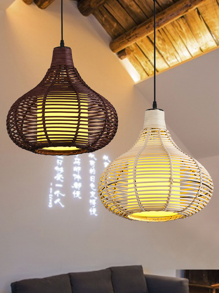 新中式復古藤編吊燈 餐廳茶室吧檯裝飾商用燈具