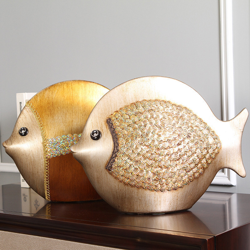 魚形陶瓷裝飾品 精緻歐式擺件 適合客廳酒櫃電視櫃