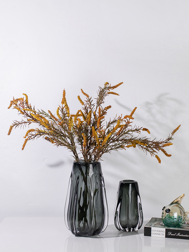 簡約現代玻璃花瓶裝飾客廳擺件水養插花高級灰高雅