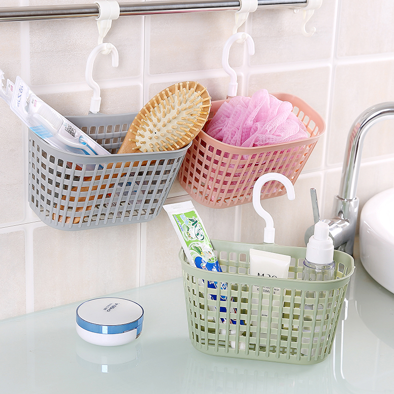 浴室瀝水掛籃衛生間壁掛收納筐可掛式洗澡小籃子襍物收納籃塑料筐