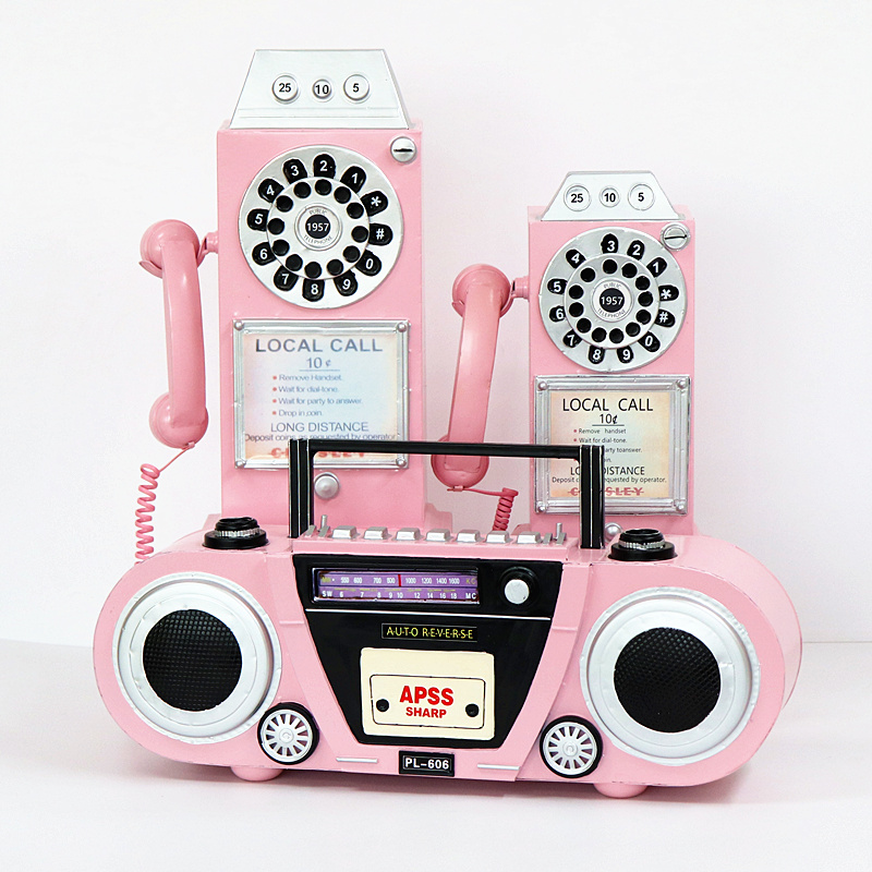 粉色收音機裝飾復古風格庭院擺件網紅網紅店裝飾掛件 (2折)
