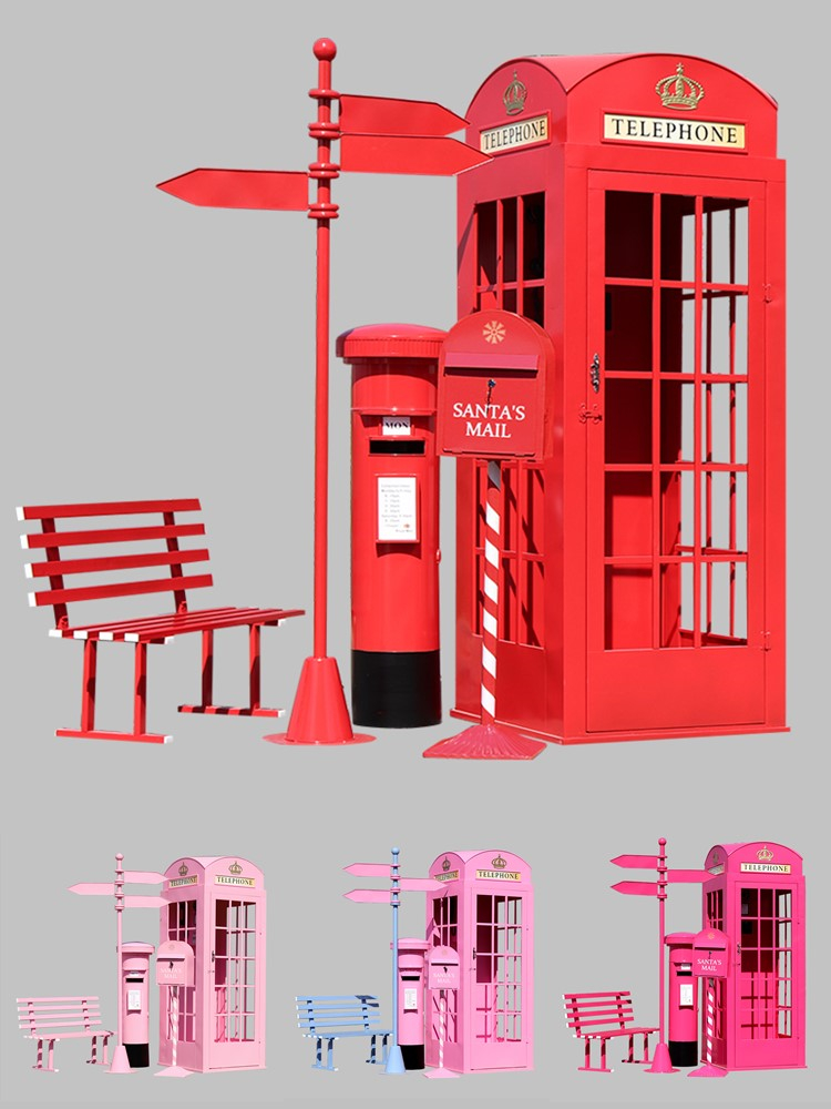復古鐵藝電話亭郵筒網紅店鋪裝飾超吸睛的攝影道具模型 (0.6折)