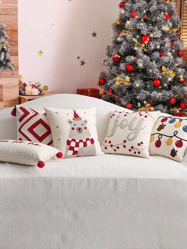 聖誕刺繡抱枕客廳沙發床頭套裝簡約現代風格滌綸材質適合軟裝