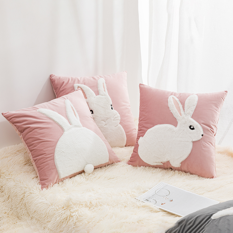 北歐風毛絨繡花抱枕可愛靠枕沙發客廳飄窗粉色枕套少女心